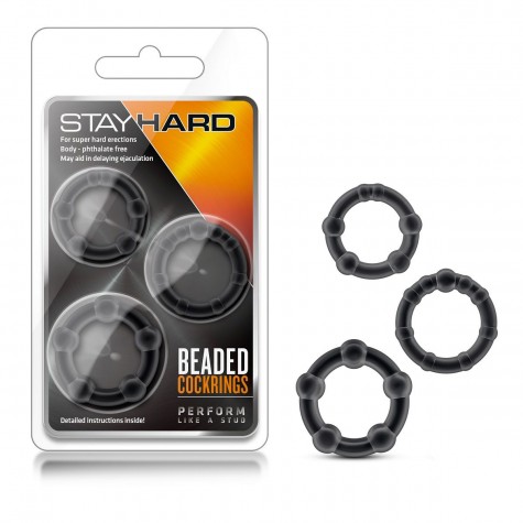 Набор из 3 чёрных эрекционных колец Stay Hard Beaded Cockrings